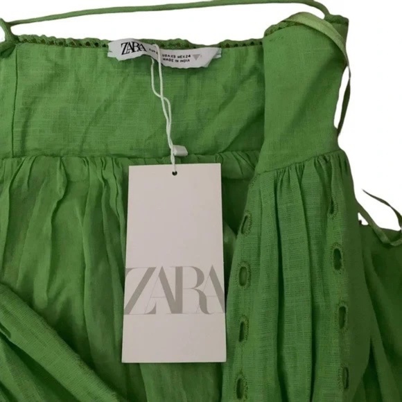 SOLD:Zara Openwork Eyelet Embroidery Midi Dress - Lime Green, XS - Picture 5 of 7